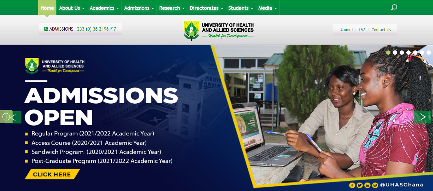 University of Health and Applied Sciences Admission Form Out: Check the Entry Requirements and the Admission Portal for 2021/2022 Academic Year