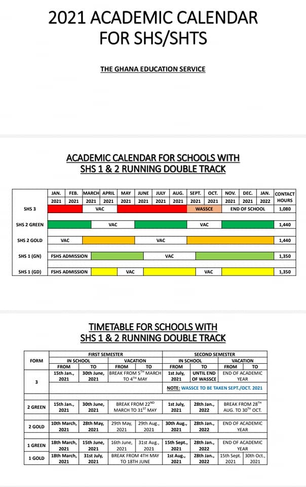 2021 Academic Calendar For SHS SHTS