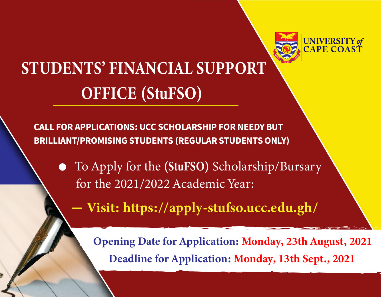Call For Applications: UCC Scholarship For Needy But Brilliant/Promising Students (Regular Students Only)